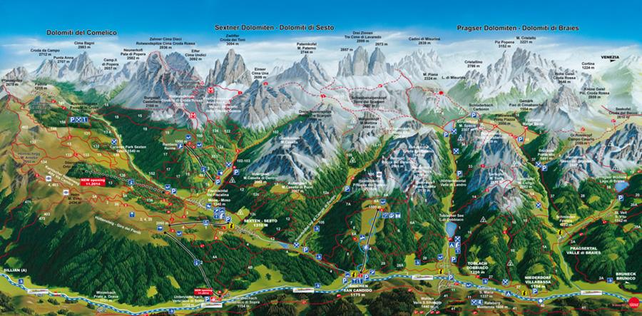 Panoramakarte Drei Zinnen Dolomiten